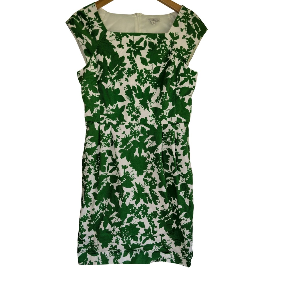 LL BEAN SIGNATURE Botanical Sheath Dress Womens 10 Green Floral Preppy Pockets
